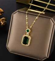 18k Gold Plated Green Pendant Necklace -401