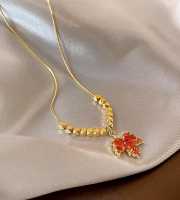 Red Maple Leaf Gold Plated Necklace-408