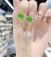 ZIRCON STONE & STAINLESS STEEL GREEN EARRINGS